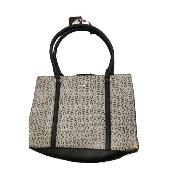 GUESS Black & Gray Monogram Tote Bag – Faux Leather - Picture 1 of 7